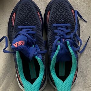 Hoka Navy and Aqua Running Shoes